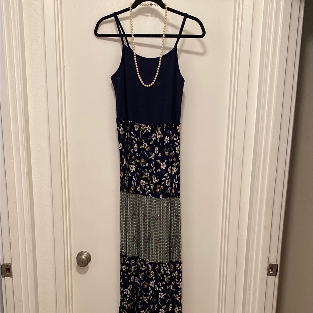 Dress Xhilaration Blue and White Tiered Sundress Maxi
